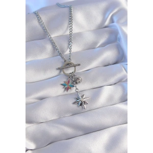 316L Çelik Zincir Gold Renk Renkli Mineli Zirkon Taşlı Kutup Yıldızlı Kolye