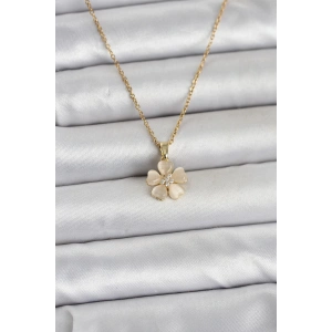 316L Çelik Zincir Gold Renk Yonca Model Kadın Kolye