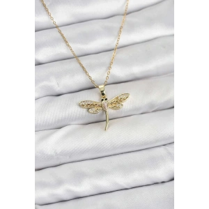 316L Çelik Zincir Gold Renk Yusufçuk Model Kadın Kolye