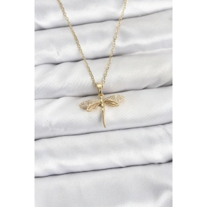 316L Çelik Zincir Gold Renk Yusufçuk Model Zirkon Taşlı Kadın Kolye