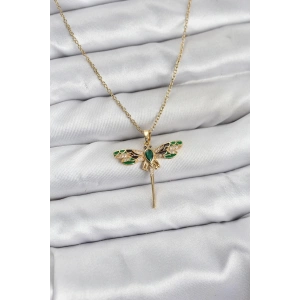 316L Çelik Zincir Gold Renk Yusufçuk Model Zirkon Taşlı Kadın Kolye