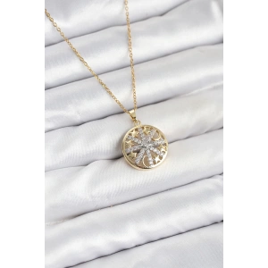 316L Çelik Zincir Gold Renk Zirkon Taşlı Kadın Kolye