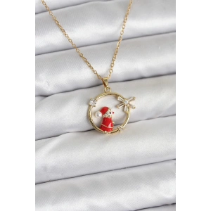 316L Çelik Zincir Gold Zirkon Taşlı Yılbaşı Tema Kadın Kolye