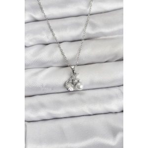 316L Çelik Zincir Gümüş Renk Deniz Kabuğu ve Deniz Yıldızı Model Zirkon Taşlı Kadın Kolye