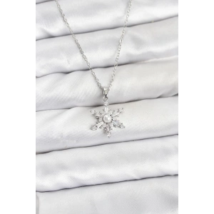 316L Çelik Zincir Gümüş Renk Kar Tanesi Model Zirkon Taşlı Kadın Kolye