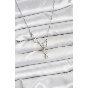 316L Çelik Zincir Gümüş Renk Kelebek Model Kadın Kolye