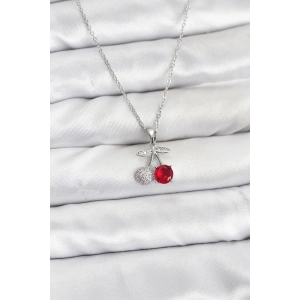 316L Çelik Zincir Gümüş Renk Kiraz Model Zirkon Taşlı Kadın Kolye