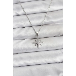 316L Çelik Zincir Gümüş Renk Kutup Yıldızı Model Zirkon Taşlı Kadın Kolye
