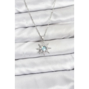 316L Çelik Zincir Gümüş Renk Kutup Yıldızı Model Zirkon Taşlı Kadın Kolye
