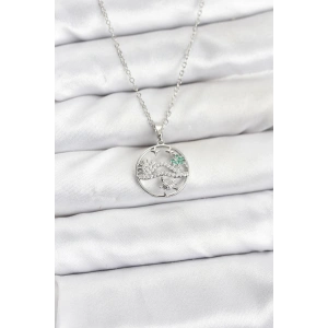 316L Çelik Zincir Gümüş Renk Şans Kolyesi Model Zirkon Taşlı Kadın Kolye