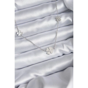 316L Çelik Zincir Gümüş Renk Yonca Model Kadın Kolye