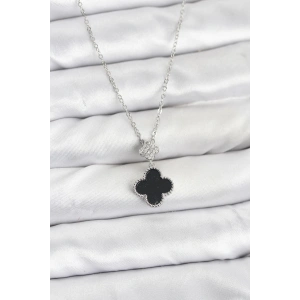 316L Çelik Zincir Gümüş Renk Yonca Model Zirkon Taşlı Kadın Kolye