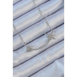 316L Çelik Zincir Gümüş Renk Zirkon Taşlı Kutup Yıldızı Kolye