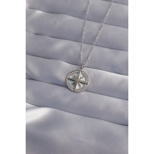 316L Çelik Zincir Gümüş Renk Zirkon Taşlı Kutup Yıldızı Kolye