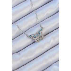 316L Çelik Zincir Gümüş Renk Zirkon Taşlı Nazarlı Kelebek Kolye