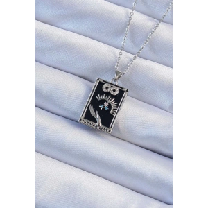 316L Çelik Zincir Gümüş Renk Zirkon Taşlı Sonsuzluk Figürlü Tarot Kolye