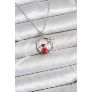316L Çelik Zincir Gümüş Zirkon Taşlı Yılbaşı Tema Kadın Kolye