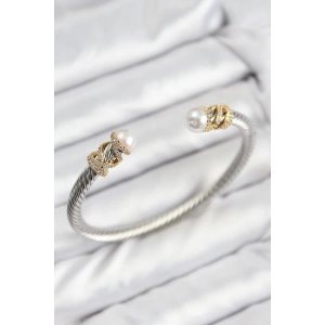 316L Çelik Zirkon Taşlı İnci Model Gold Ve Gümüş Renk Kadın Bileklik