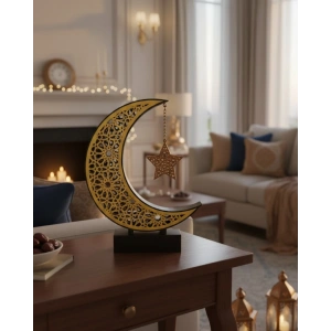 3D Hilal Yıldız Dekor 23x23 cm Ramazan Özel Masa Üstü Süs