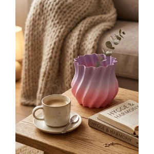 3D Kıvrımlı Pembe Lila Vazo Modern Dekoratif Şık Ev Aksesuarı