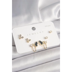 925 Ayar Gümüş Çivi Pirinç Zirkon Taşlı Kelebek Model Kadın Küpe Seti