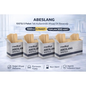 Abeslang 100lü 5 Paket Tek Kullanımlık Ahşap Dil Basacağı Non Steril Medikal Spatula Toplam 500 Adet