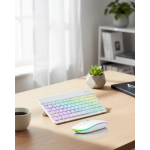 Aydınlatmalı Kablosuz Klavye Mouse Seti Bluetooth Bağlantılı Çoklu Cihaz Uyumlu