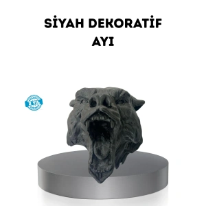 Ayı Tasarım Siyah 3D Duvar Heykeli