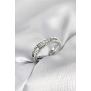 Baget Zirkon Taşlı Gümüş Renk İncili Kadın Yüzük