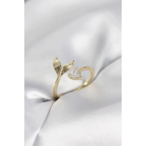 Balık Kuyruğu Model Gold Renk Zirkon Taşlı Kadın Yüzük