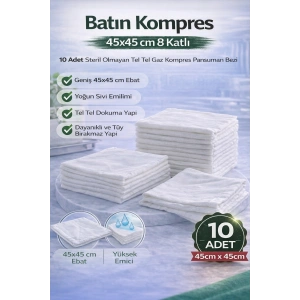 Batın Kompres 45x45 cm 8 Katlı 10 Adet Tel Tel Gaz Kompres Steril Olmayan Pansuman Bezi