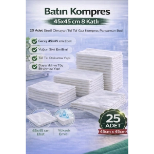 Batın Kompres 45x45 cm 8 Katlı 25 Adet Tel Tel Gaz Kompres Steril Olmayan Pansuman Bezi