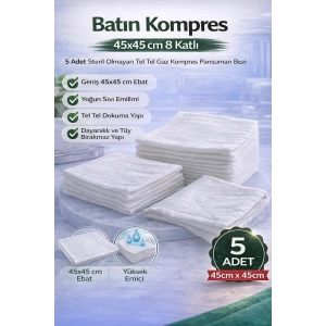 Batın Kompres 45x45 cm 8 Katlı 5 Adet Tel Tel Gaz Kompres Steril Olmayan Pansuman Bezi