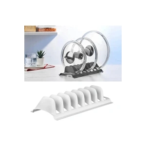 Beyaz - 2 Adet 8 Bölmeli Tencere Kapak Rafı - Simple Tabaklık - Kapak Organizeri
