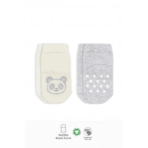 Bistyle Hayvan Figürlü Kaymaz Soket Çorap 2Li BS10104 Gri Ekru