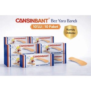Cansinbant Bez Yarabandı 10 lu 10 Paket 1,9 x 7,2 cm Fabric First Aid Plaster