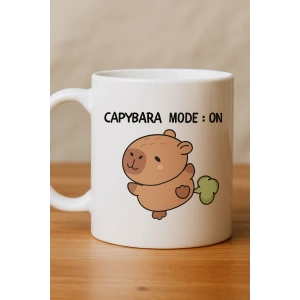 Capybara Mode On Yazılı Komik Tasarım Kupa Model 238 Sevimli Baskılı Seramik Kahve Kupası