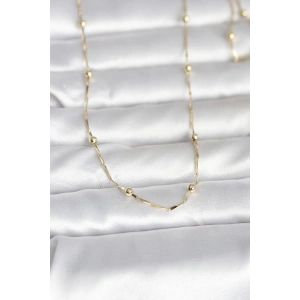 CM 14K Gold Renk Kesme Çubuk Zincir Topçuklu Model 60 cm Kadın Kolye