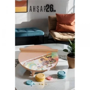 Çocuk 26 cm Ahşap Hamur Açma Masası Mini Oklava ile Oyun Hamuru Tahtası