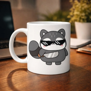 Cool Rakun Tasarımlı Porselen Kupa MODEL 82 – Eğlenceli, Karizmatik ve Dikkat Çekici Kahve Kupası