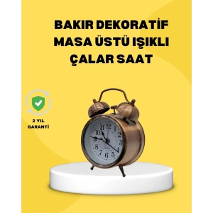 Dekoratif Bronz Renk Metal Alarmlı Masa Üstü Saat Klasik Tasarım