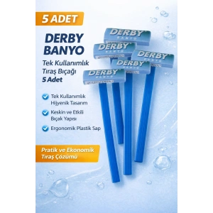 Derby Banyo Tek Kullanımlık Tıraş Bıçağı 5 Adet Plastik Saplı Pratik Ekonomik Tıraş Jileti