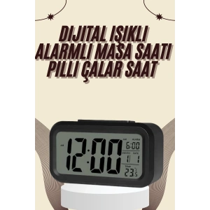 Dijital Masa Saati Termometreli Takvim Çalar Saat Led Ekran Pilli