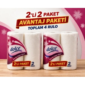 Dolce Çift Katlı Kağıt Havlu 2li Rulo 2 Paket Yüksek Emicili Çok Amaçlı Kağıt Havlu
