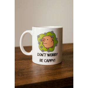 Don’t Worry Be Cappy Tasarım Kupa Model 231 Sevimli Kapibara Baskılı Seramik Kahve Kupası