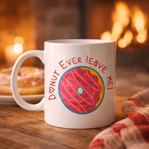 Donut Ever Leave Me Yazılı Sevimli Tasarım Porselen Kupa Model 22
