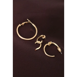 Düğüm Model Altın Renk Metal Çoklu Küpe