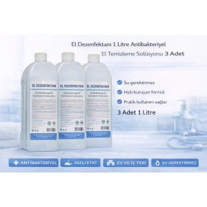 El Dezenfektanı 1 Litre Antibakteriyel El Temizleme Solüsyonu 3 Adet