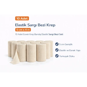 Elastik Sargı Bezi Krep 10 cm x 4 m 10 Adet Esnek Krep Bandaj Elastik Sargı Bezi Seti