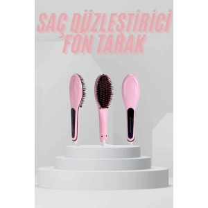 Elektrikli Saç Düzleştirici Tarak Saç Düzleştirici Fırça Sıkı Dişli Pembe